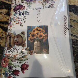 Moohue Cross Stitch Kit for Adults Sunflowers in a Vase Counted Pattern w Yarn